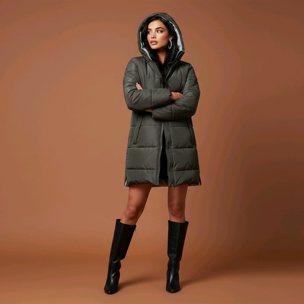 Gorpcorp Minimalist Olive Quilted Hooded Winter Coat Warm Casual Outerwear Small